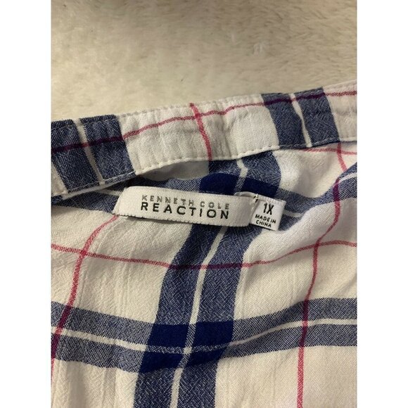 Reaction Kenneth Cole 1X Plaid Blouse Button Front - Picture 9 of 11